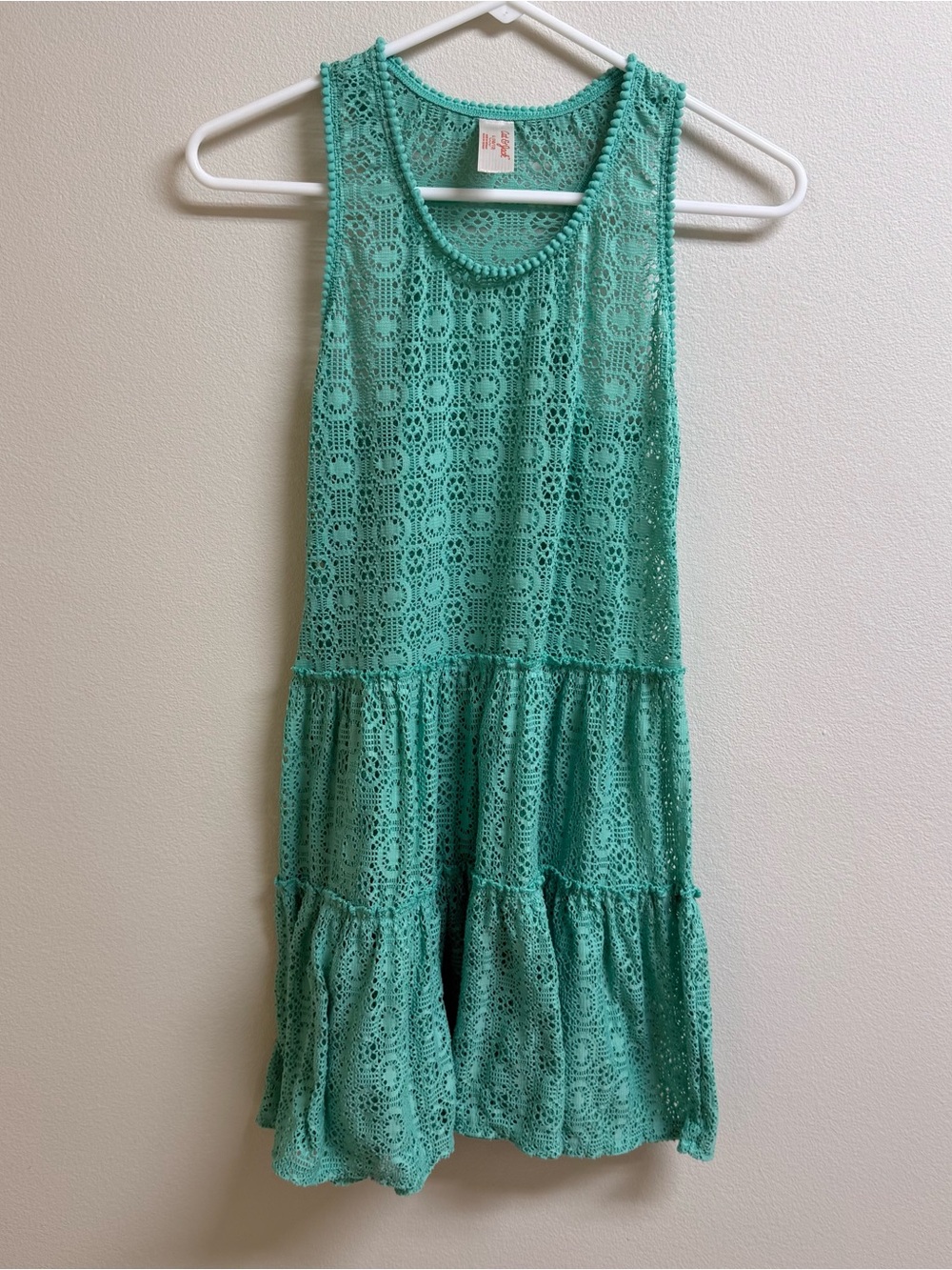 Cat & Jack kids Mint Green Crochet Tiered Sleeveless coverup Dress size L